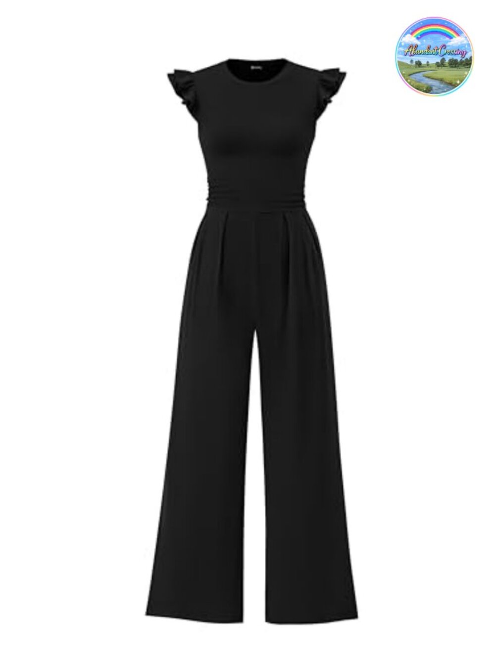 Rib Knit One Piece Jumpsuit with Cap Sleeve and Wide Leg